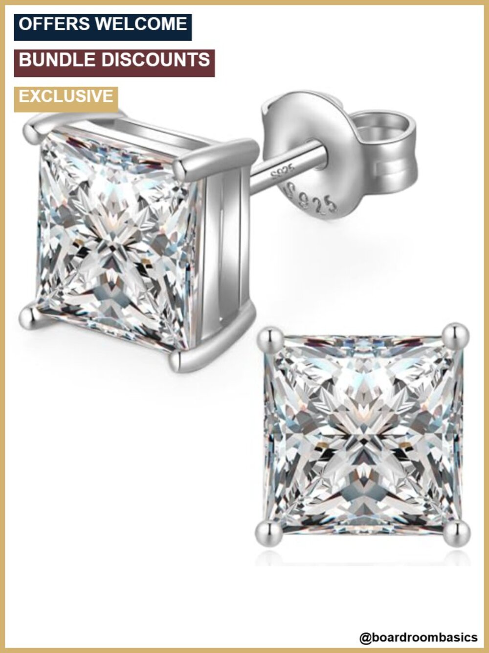 18K White Gold Plated 925 Sterling Silver 5A Cubic Zirconia Stud Earrings